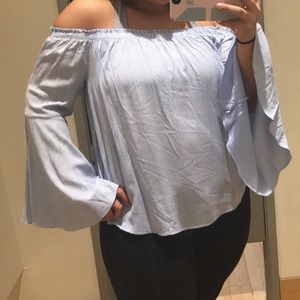 Blue & white striped off the shoulder top